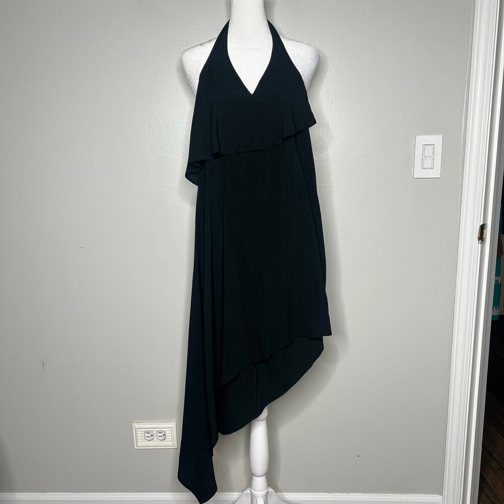 Asymmetrical Black Midi Dress Halter Sz 0 Whimsigoth Dark Fairy Grunge Y2K Witch